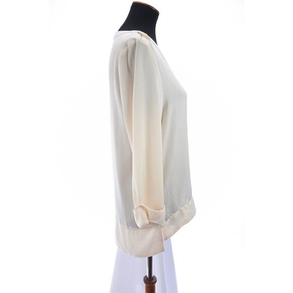 H&M Womens Sz 10 Military Satin Silky Tunic Top Popover V Neck Ivory m - Picture 10 of 12